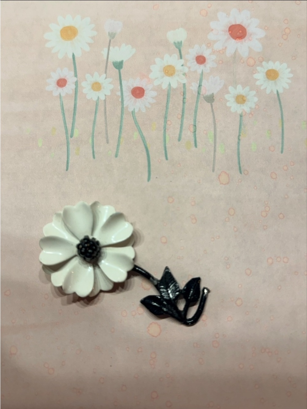 White Flower Brooch Pin with Black Stem - Fashion Women Accessories
